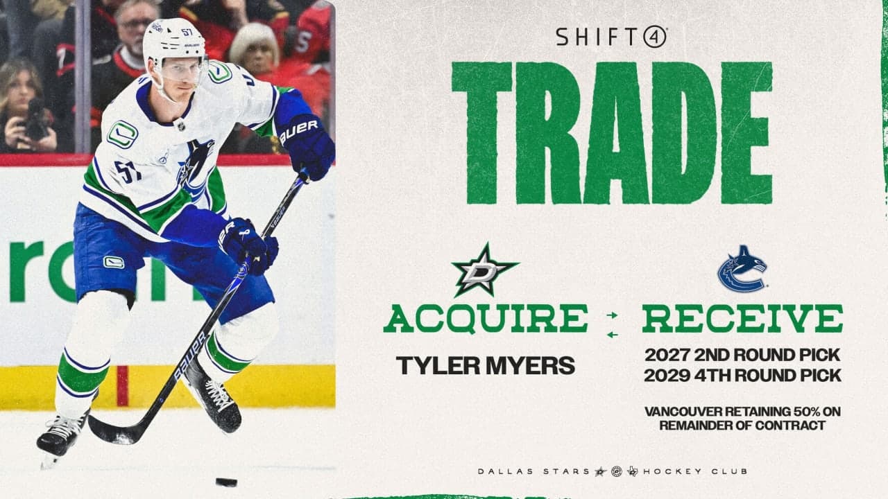 Dallas Stars acquire defenseman Tyler Myers from Vancouver Canucks