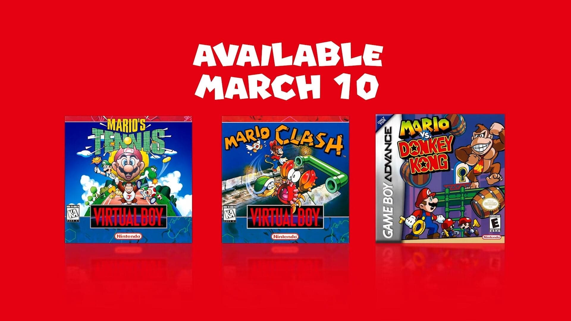 Game Boy Advance and Virtual Boy - Nintendo Classics add Mario vs. Donkey Kong, Mario’s Tennis, and Mario Clash on March 10